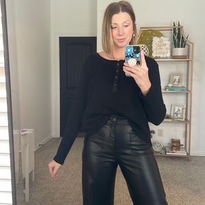 Splendid black waffle knit Henley - XL